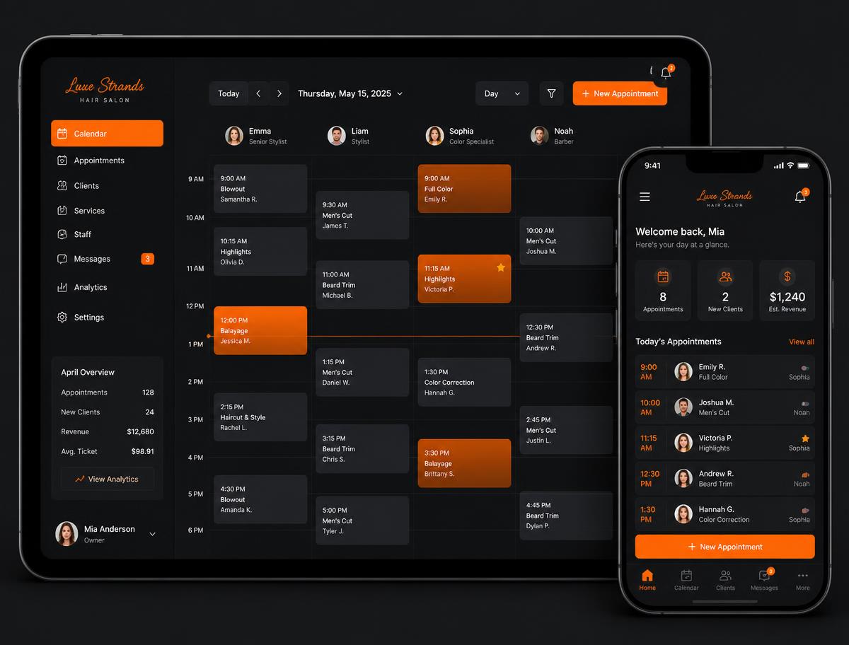 Website met ingebouwde planningstool en boekingskalender